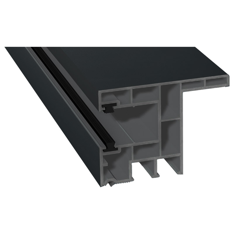 Rollladenführung 63x47mm Lg. 6,00m foliert, mit Nase, mit zwei schwarzen Bürsten GK Grau 70 1605-083 Anthrazitgrau Glatt Produktbild BIGPIC L