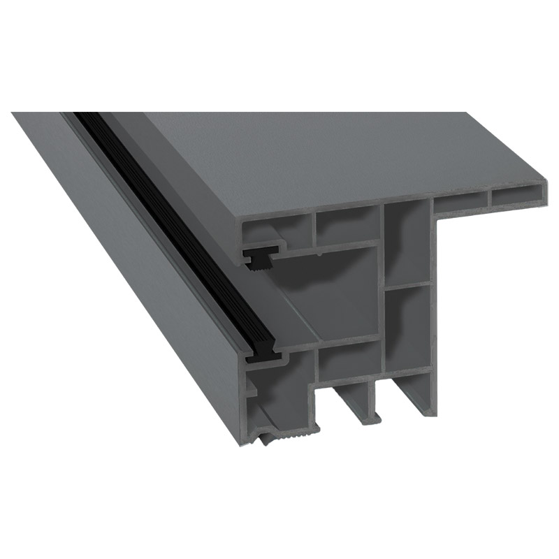 Rollladenführung 63x47mm Lg. 6,00m foliert, mit Nase, mit zwei schwarzen Bürsten GK Grau 71 5505-167 Silbergrau Produktbild BIGPIC L
