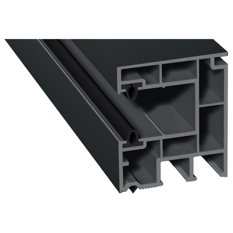 Mini-Rollladenführung 40x47mm Lg. 6,50m foliert, mit zwei schwarzen WeichlippenGK Grau 70 1605-083 Anthrazitgrau Glatt Produktbild BIGPIC L