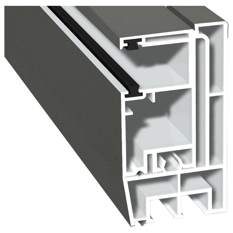 Adapterprofil 80x43mm Lg. 6,00m foliert, Revision außen <(>&<)> Rollladenführung 57x30mm Lg. 6,00m GK Weiß, mit zwei schwarzen Bürsten 436 1005 Metbru Produktbild BIGPIC L