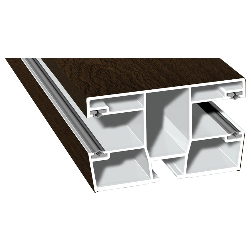 Maxi-Doppel Rollladenführung 77x47mm Lg. 6,00m foliert, GK Braun, mit vier schwarzen Weichlippen 314 9008-167 Eiche Rustikal Produktbild BIGPIC L