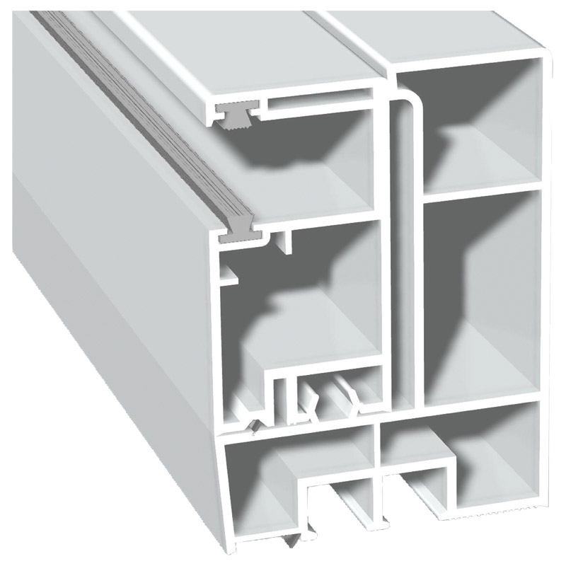 Adapterprofil 80x55,5mm Lg. 6,00m Revision außen <(>&<)> Rollladenführung 57x30mm Lg. 6,00m Weiß, mit zwei grauen Bürsten , VE: 30m Produktbild BIGPIC L