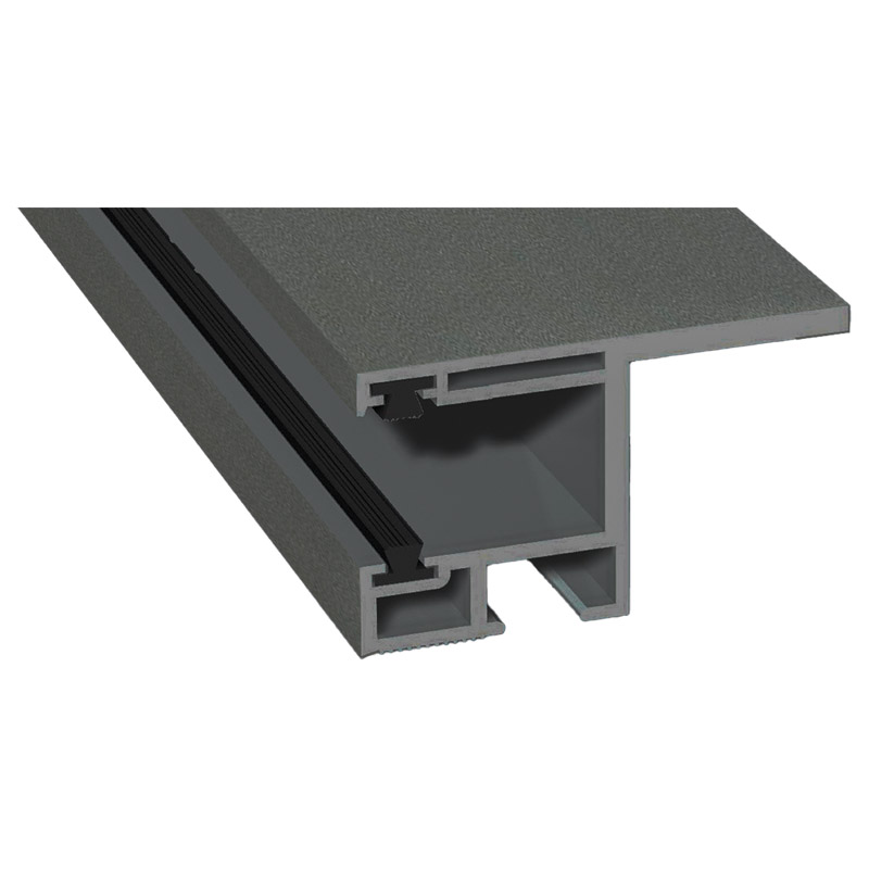 Rollladenführung 55x32mm Lg. 6,00m foliert, mit Nase, mit zwei schwarzen Bürsten GK Grau 436 1014 Alux DB 703 Produktbild BIGPIC L