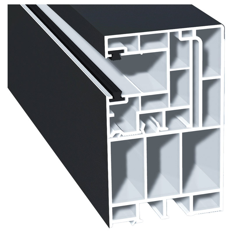 Adapterprofil 55x90mm Lg. 6,50m Revision außen <(>&<)> Rollladenführung 40x47mm Lg. 6,50m Samalander Weiß, mit zwei schwarzen Bürsten VE: 32,5 m Produktbild BIGPIC L