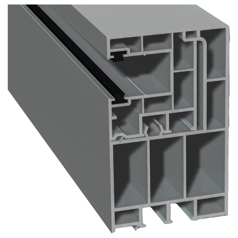 Adapterprofil 55x90mm Lg. 6,50m foliert, Revision außen <(>&<)> Rollladenführung 40x47mm Lg. 6,50m mit zwei schwarzen Bürsten GK Grau 70 0405-083 Sign Produktbild BIGPIC L