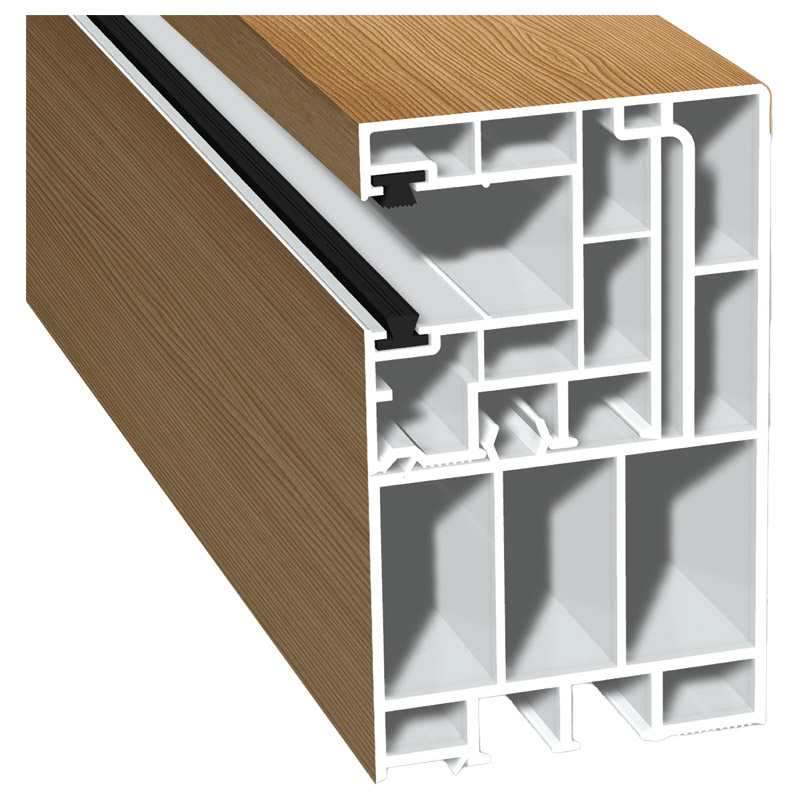 Adapterprofil 55x90mm Lg. 6,50m foliert, Revision außen <(>&<)> Rollladenführung 40x47mm Lg. 6,50m mit zwei schwarzen Bürsten GK Braun 306 9041-167 Be Produktbild BIGPIC L