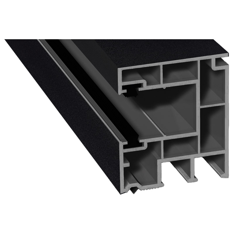 Rollladenführung 40x47mm Lg. 6,50m foliert, mit zwei schwarzen Bürsten GK Grau 70 2105-083 Schwarzgrau Glatt Produktbild BIGPIC L