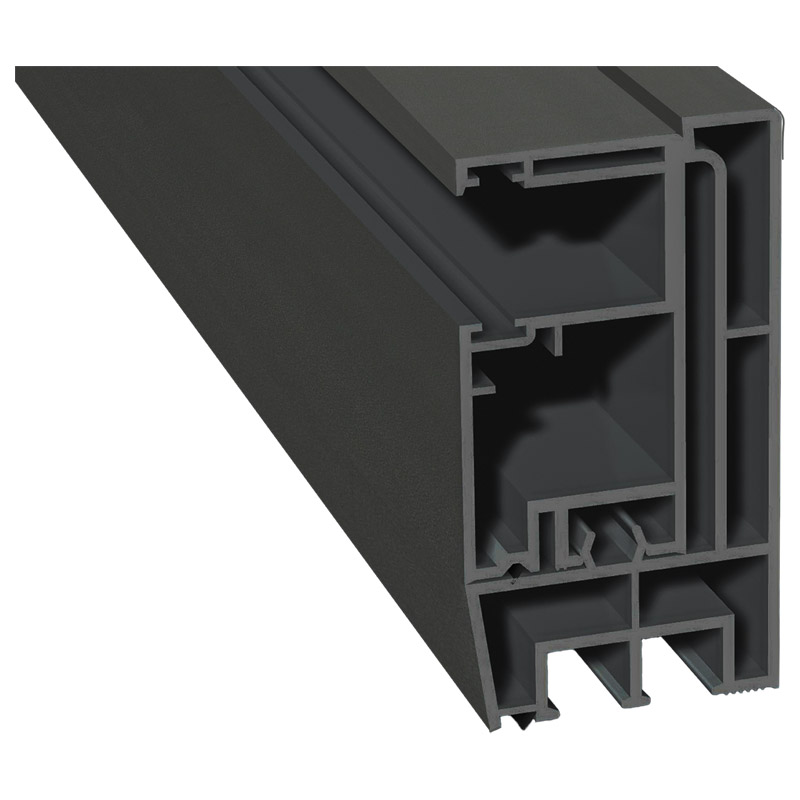 Adapterprofil 80x43mm Lg. 6,00m foliert, Revision außen <(>&<)> Rollladenführung 57x30mm Lg. 6,00m GK Grau, ohne Bürste436 1014 Alux DB 703 Produktbild BIGPIC L