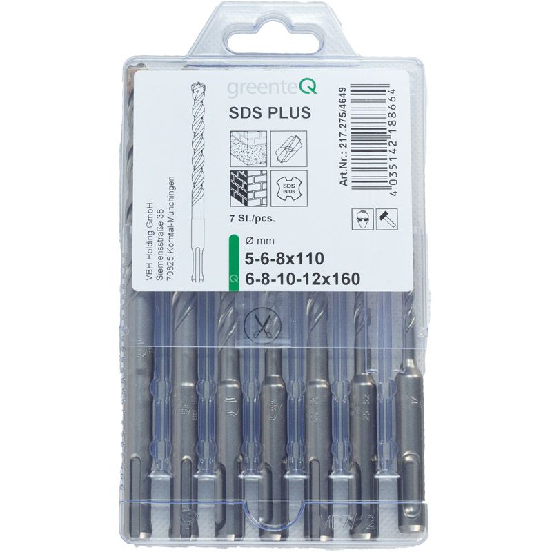 greenteQ SDS-plus Bohrerkassette 2S 7-tlg. Produktbild BIGPIC L