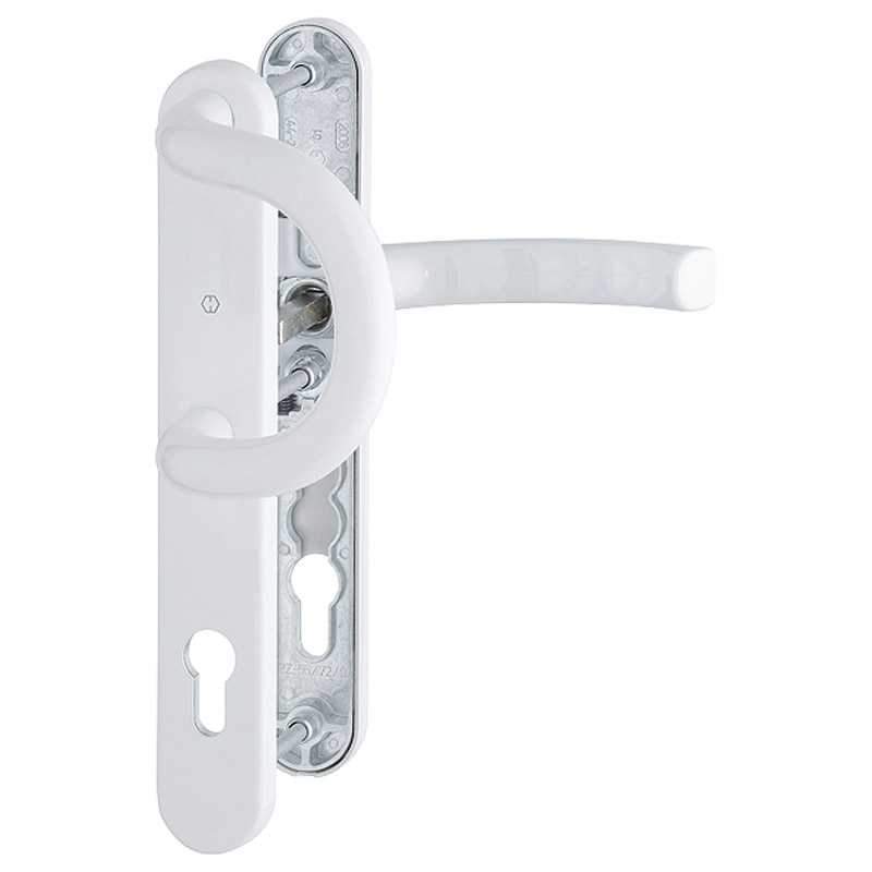 538G/3357N/1540 Garnitur / F9016 verkehrsweiß / 8 mm / 40 mm vorst. / Profilzylinder 92 mm / 67-72 mm / HOPPE-Logo Produktbild BIGPIC L