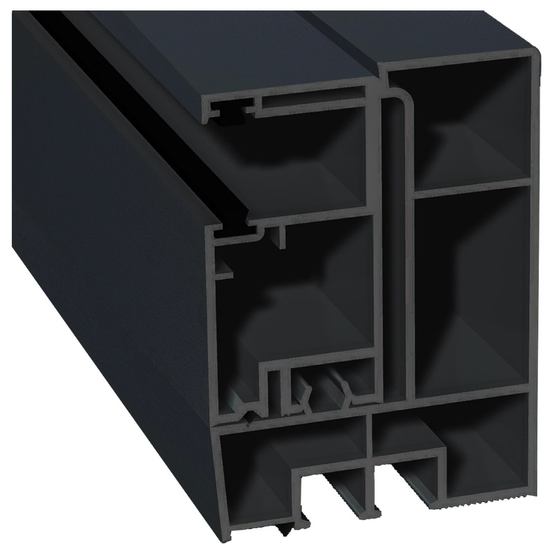 Adapterprofil 80x55,5mm Lg. 6,00m foliert, Revision außen <(>&<)> Rollladenführung 57x30mm Lg. 6,00m GK Grau, mit zwei schwarzen Bürsten 70 1605-167 A Produktbild BIGPIC L