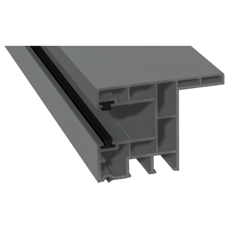 Rollladenführung 63x47mm Lg. 6,00m foliert, mit Nase, mit zwei schwarzen Bürsten GK Grau 70 0405-083 Signalgrau Glatt Produktbild BIGPIC L