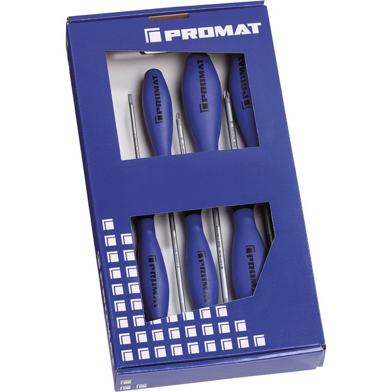PROMAT Schraubendrehersatz LS/PZD mit Rundklinge und 3-Komponentengriff 6-tlg. Produktbild BIGPIC L
