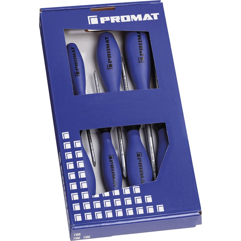 PROMAT Schraubendrehersatz LS/PH/PZD mit Rundklinge und 3-Komponentengriff 7-tlg. Produktbild BIGPIC L