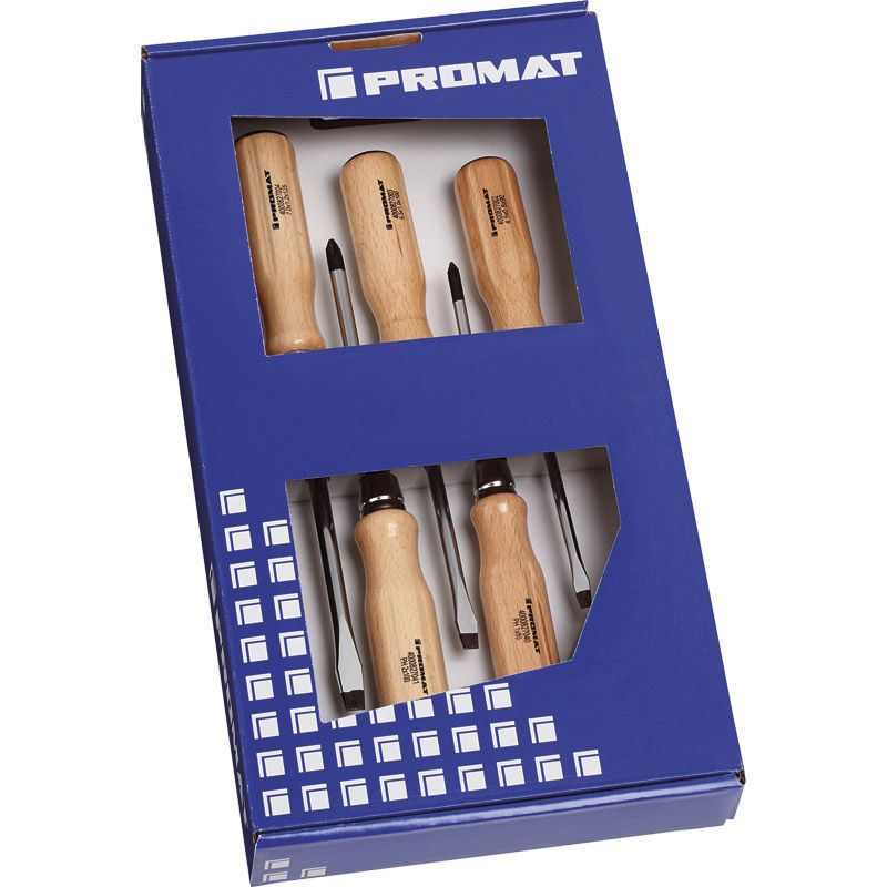 PROMAT Schraubendrehersortiment LS/PH mit Holzgriff 5-tlg. Produktbild BIGPIC L