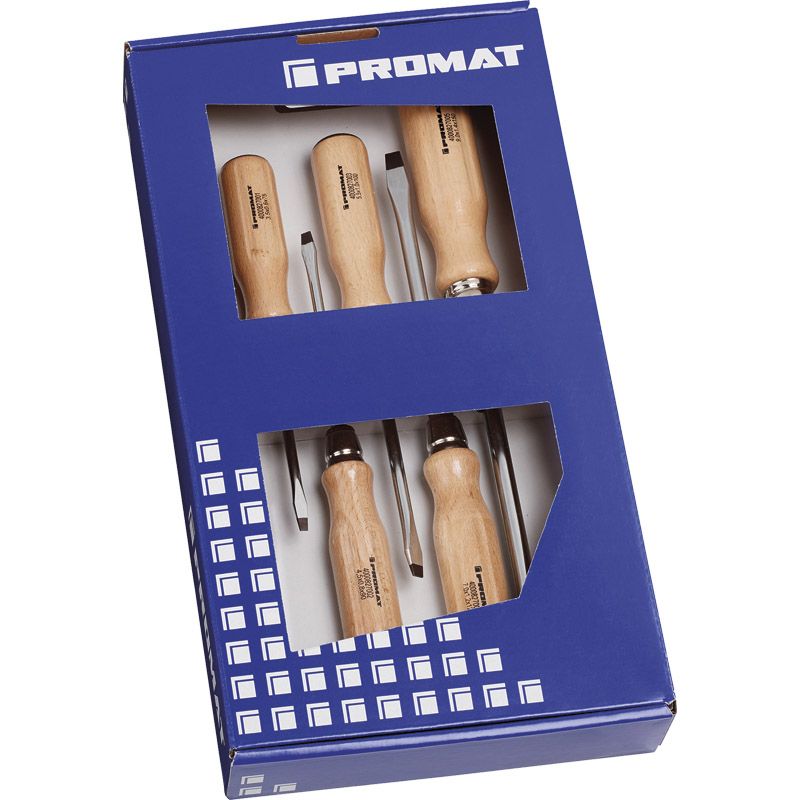 PROMAT Schraubendrehersatz LS mit Holzgriff 5-tlg. Produktbild BIGPIC L