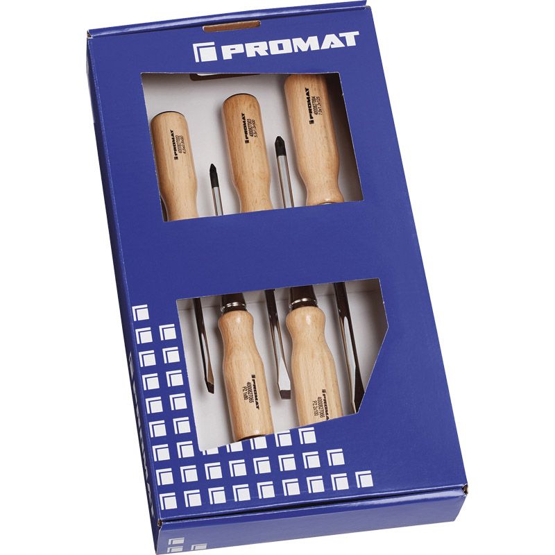 PROMAT Schraubendrehersortiment LS/PZD mit Holzgriff 5-tlg. Produktbild BIGPIC L