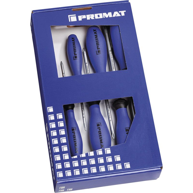 PROMAT Schraubendrehersatz PH/PZD mit Rundklinge und 3-Komponentengriff 6-tlg. Produktbild BIGPIC L