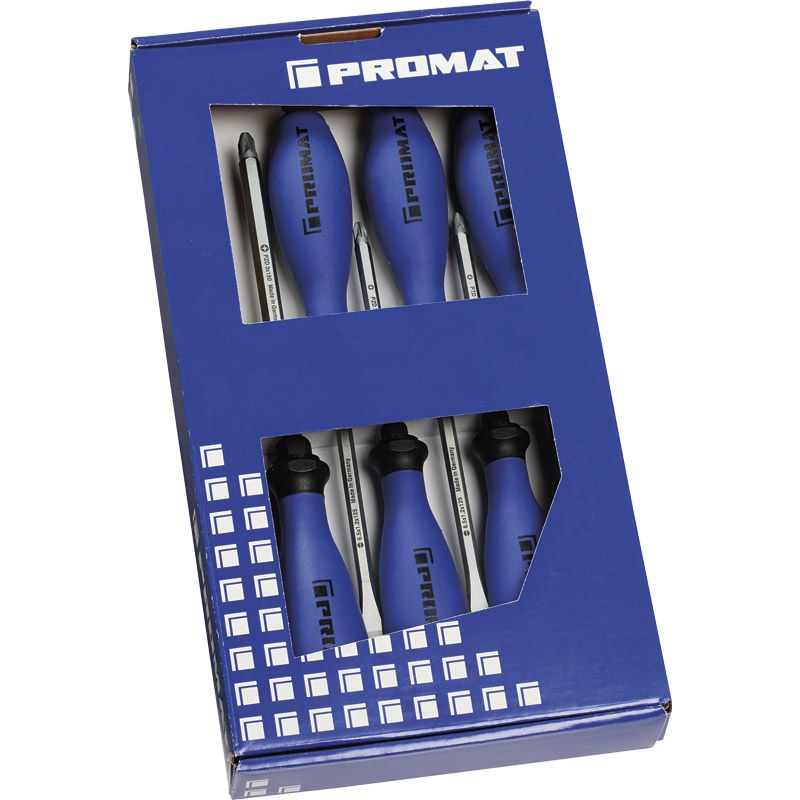 PROMAT Schraubendrehersortiment LS/PH mit 6kantklinge und 3-Komponentengriff 6-tlg. Produktbild BIGPIC L