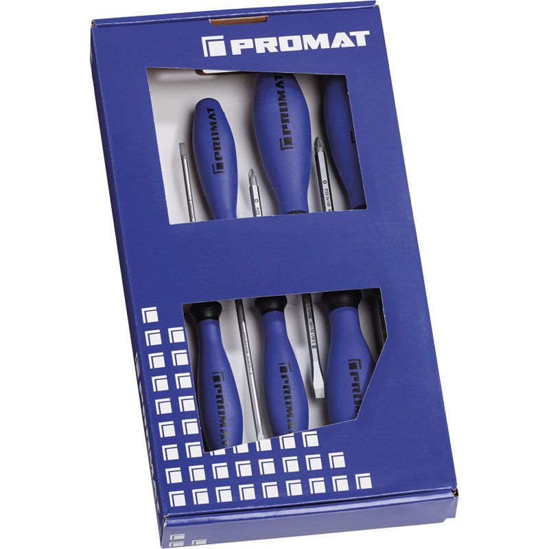 PROMAT Schraubendrehersortiment LS/PZD mit 6kantklinge und 3-Komponentengriff 6-tlg. Produktbild BIGPIC L
