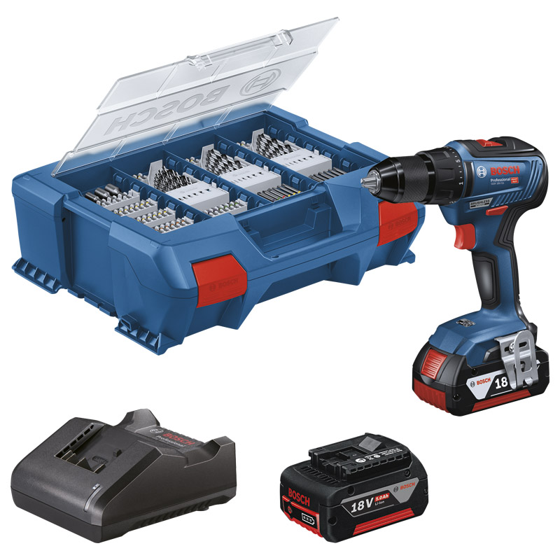 Bosch Akku-Bohrschrauber, GSR 18V-55, 2x5,0Ah in L-Case P & C mit 100 tlg. Zubehör Produktbild BIGPIC L