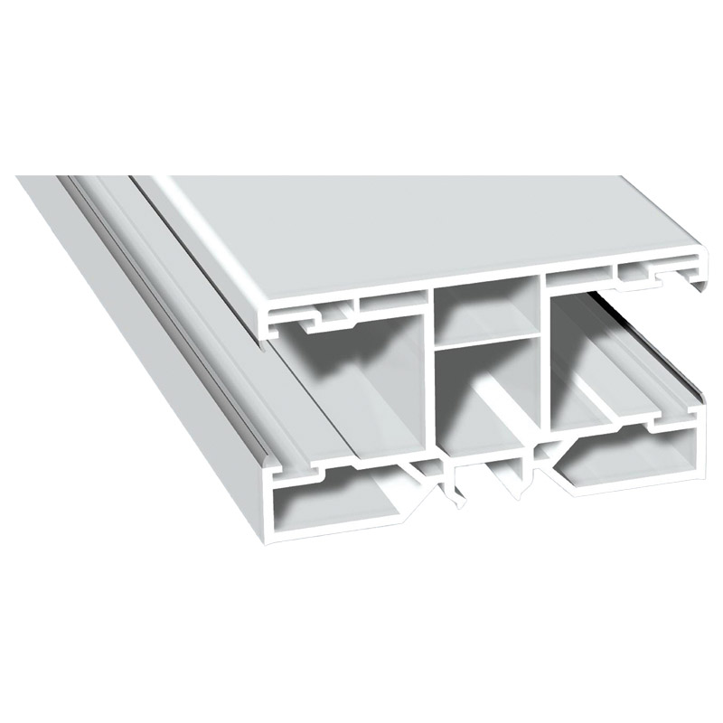 Maxi-Doppel Rollladenführung 69,5x38 mm Lg. 6,50 mWeiß, mit vier grauen Weichlippen, LOSE Produktbild BIGPIC L