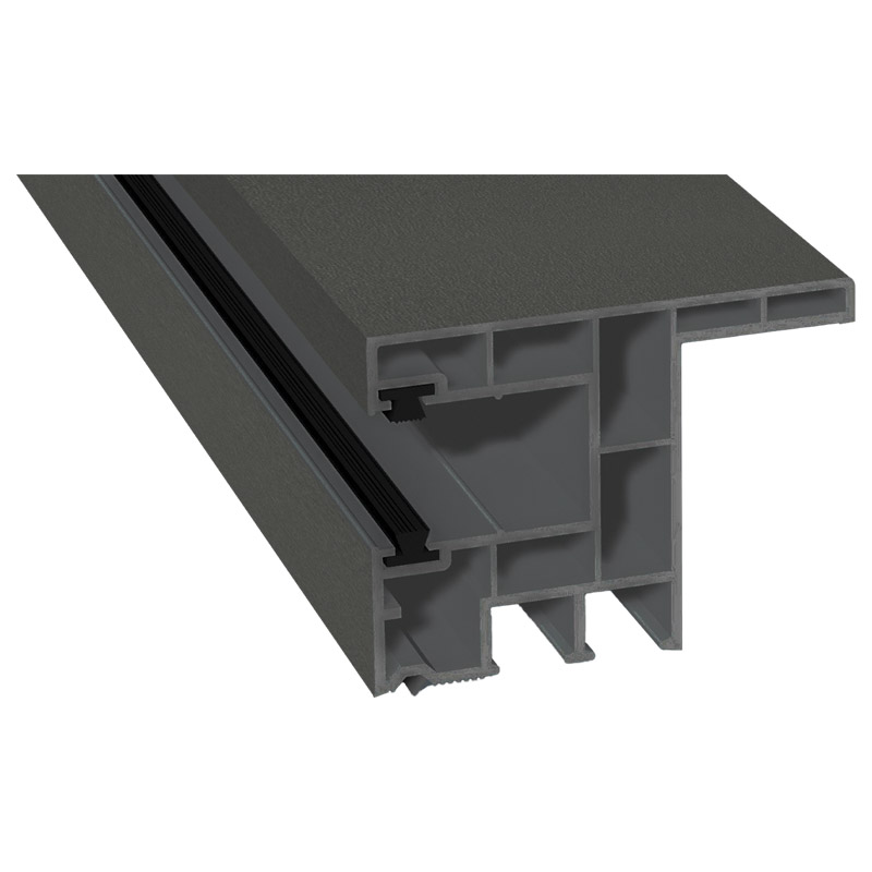 Rollladenführung 63x47 mm Lg. 6,00 mfoliert, mit Nase, mit zwei schwarzen BürstenGK Grau436 1005 METBRUSH QUARZGRAU [97] Produktbild BIGPIC L