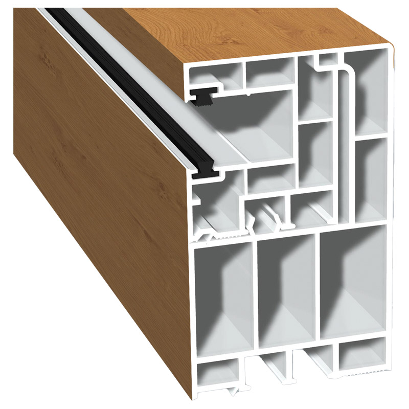 Adapterprofil 55x90 mm Lg. 6,50 mfoliert, Revision außen <(>&<)>Rollladenführung 40x47 mm Lg. 6,50 mmit zwei schwarzen BürstenGK Braun436 3078 ASTEICH Produktbild BIGPIC L
