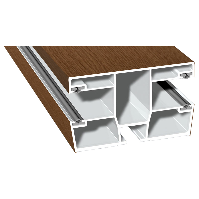 Maxi-Doppel Rollladenführung 77x47 mm Lg. 6,00 mfoliert, GK Braun, mit vier schwarzen Weichlippen315 2009-167 STREIFEN-DOUGLASIE [24] Produktbild BIGPIC L