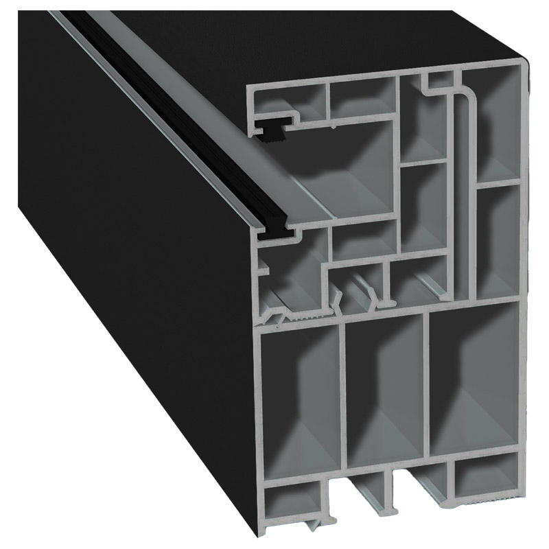 Adapterprofil 55x90 mm Lg. 6,50 mfoliert, Revision außen <(>&<)>Rollladenführung 40x47 mm Lg. 6,50 mmit zwei schwarzen BürstenGK Grau70 2105-167 SCHWA Produktbild BIGPIC L