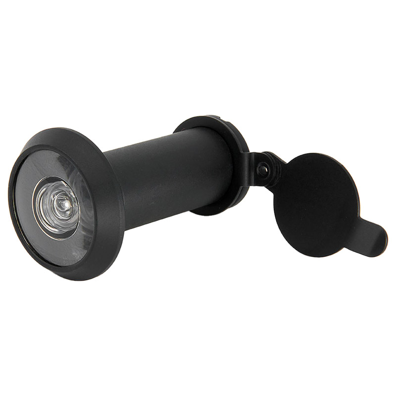 Bäcker Türspione, Messing schwarz Blickfeld bis 200°, Türbohrung 14 mm,Türstärke 35 - 80 mm inkl. Verdeckklappe lose anbei Produktbild BIGPIC L