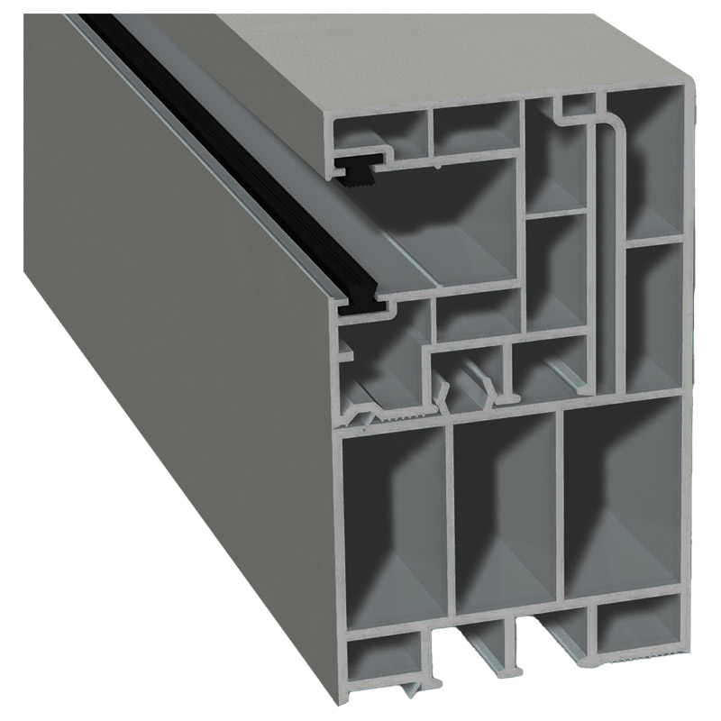 Adapterprofil 55x90 mm Lg. 6,50 mfoliert, Revision außen <(>&<)>Rollladenführung 40x47 mm Lg. 6,50 mmit zwei schwarzen BürstenGK Grau436 1015 ALUX WEI Produktbild BIGPIC L