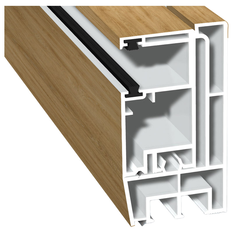 Adapterprofil 80x43 mm Lg. 6,00 m foliert, Revision außen <(>&<)>Rollladenführung 57x30 mm Lg. 6,00 mGK Weiß, mit zwei schwarzen Bürsten470 3001 TURNE Produktbild BIGPIC L