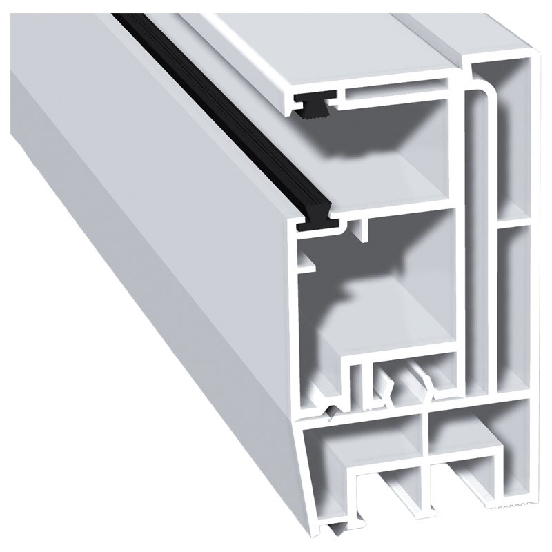 Adapterprofil 80x43 mm Lg. 6,50 mRevision außen <(>&<)>Rollladenführung 57x30 mm Lg. 6,50 mSalamander Weiß, mit zwei schwarzen BürstenVE: 32,5 m Produktbild BIGPIC L