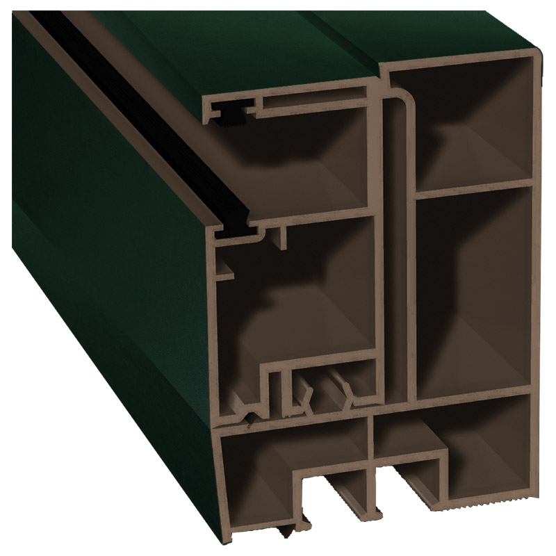 Adapterprofil 80x58 mm Lg. 6,00 mfoliert, Revision außen <(>&<)>Rollladenführung 57x30 mm Lg. 6,00 mGK Braun, mit zwei schwarzen Bürsten61 2505-167 DU Produktbild BIGPIC L