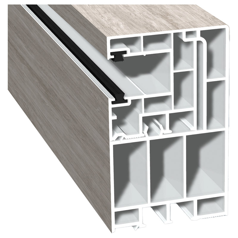 Adapterprofil 55x90 mm Lg. 6,50 mfoliert, Revision außen <(>&<)>Rollladenführung 40x47 mm Lg. 6,50 mmit zwei schwarzen BürstenGK Weiß470 3002 SHEFFIEL Produktbild BIGPIC L