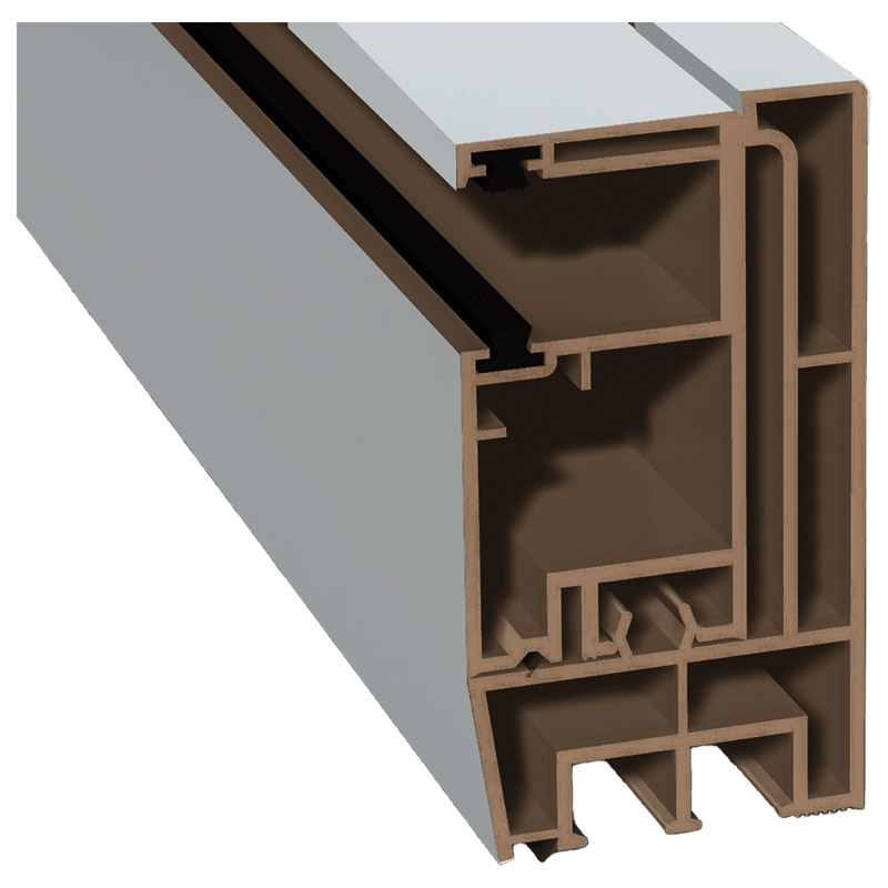 Adapterprofil 80 x 43 K Lg. 6,00 für äußere Revisionsklappe incl. Rolladenführung 57 x 30 mm #933 mit Bürsten eingezogen - zweiseitig Grundkörper brau Produktbild BIGPIC L