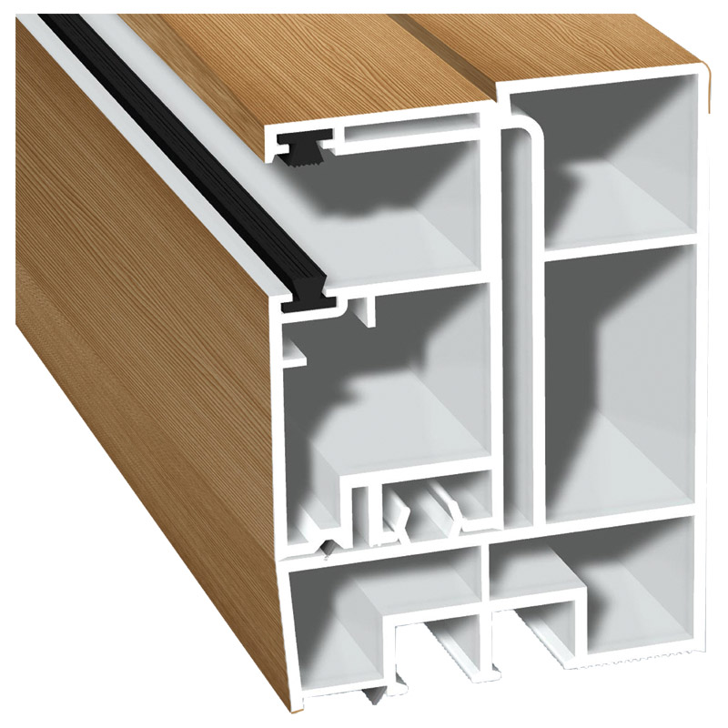 Adapterprofil 80x58 mm Lg. 6,00 mfoliert, Revision außen <(>&<)>Rollladenführung 57x30 mm Lg. 6,00 mGK Braun, mit zwei schwarzen Bürsten306 9041-167 B Produktbild BIGPIC L