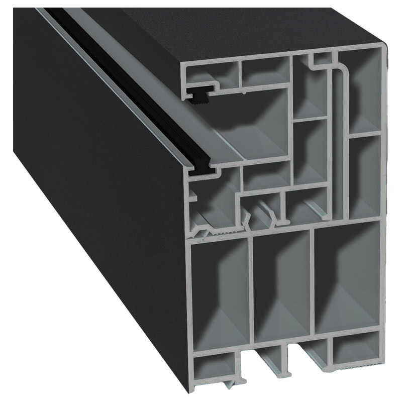 Adapterprofil 55x90 mm Lg. 6,50 mfoliert, Revision außen <(>&<)>Rollladenführung 40x47 mm Lg. 6,50 mmit zwei schwarzen BürstenGK GrauPX 47097 BLACK UL Produktbild BIGPIC L