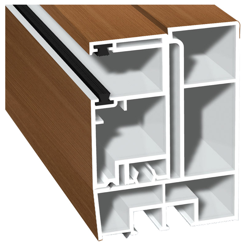 Adapterprofil 80x58 mm Lg. 6,00 mfoliert, Revision außen <(>&<)>Rollladenführung 57x30 mm Lg. 6,00 mGK Braun, mit zwei schwarzen Bürsten315 2009-167 S Produktbild BIGPIC L