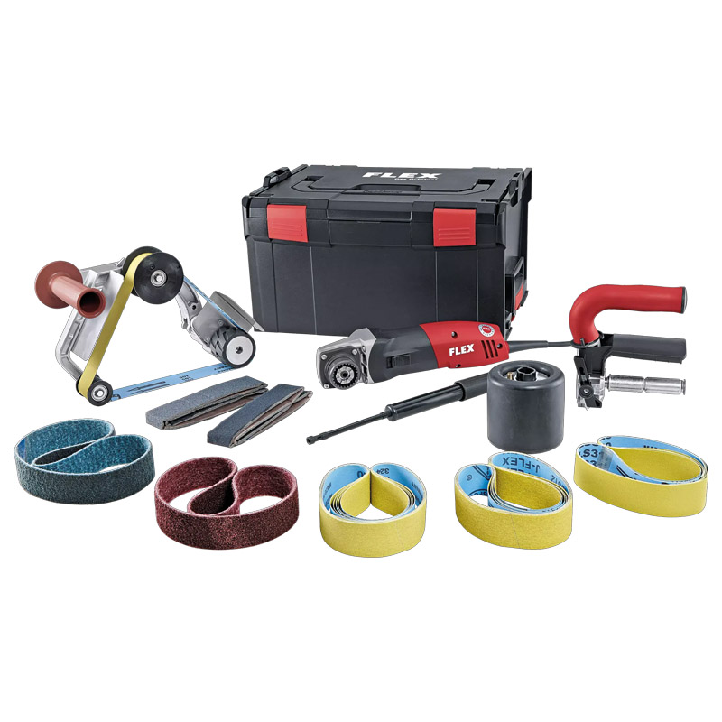 FLEX Satiniermaschine und Rohrbandschleifer TRINOFLEX BSE 14-3 INOX Set Produktbild BIGPIC L