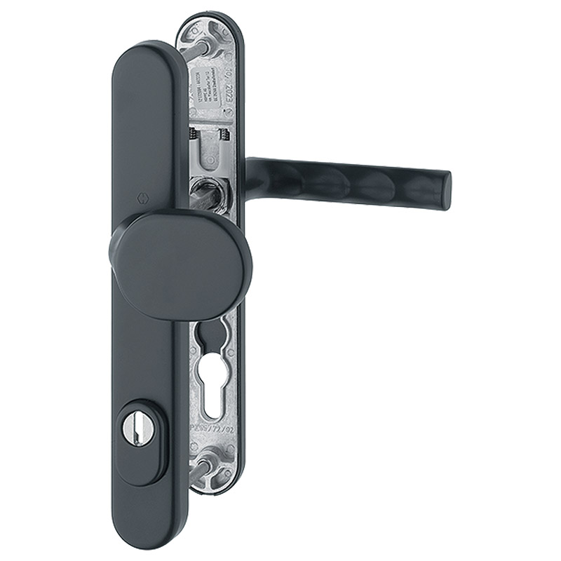 Hoppe Einbruchsschutz Haus- und Nebeneingangstür Schmalrahmen-Wechselgarnitur Hamburg 86G/3359ZA/3357N/1700FA,Alu schwarz matt F9714M,Schildbreite36mm Produktbild BIGPIC L