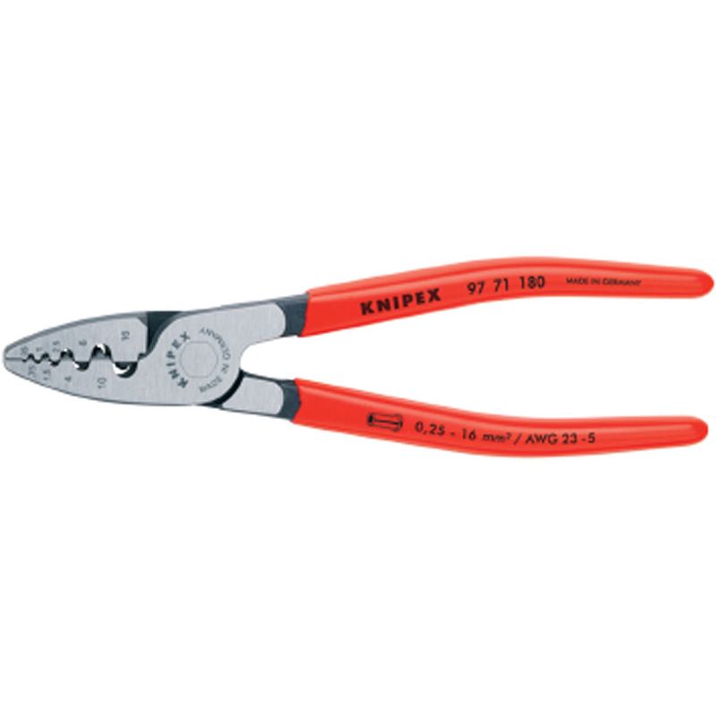Aderendhülsenzange Gesamtlänge 180 mm KNIPEX  0,25 - 16,0 (AWG 23 - 5) mm² poliert Kunststoffüberzug Produktbild BIGPIC L