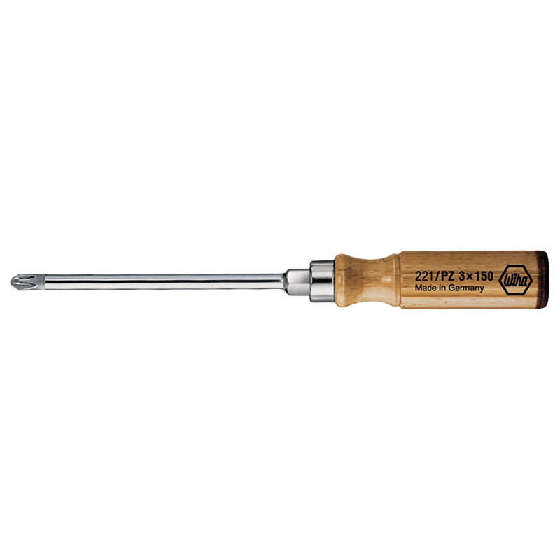 Schraubendreher PZD SW 1x80mm Ges.-L.180mm WIHA ISO8764 Rundklinge m.6KT-Ansatz Holzheft m.Lederkappe/Größenleitsystem Produktbild BIGPIC L