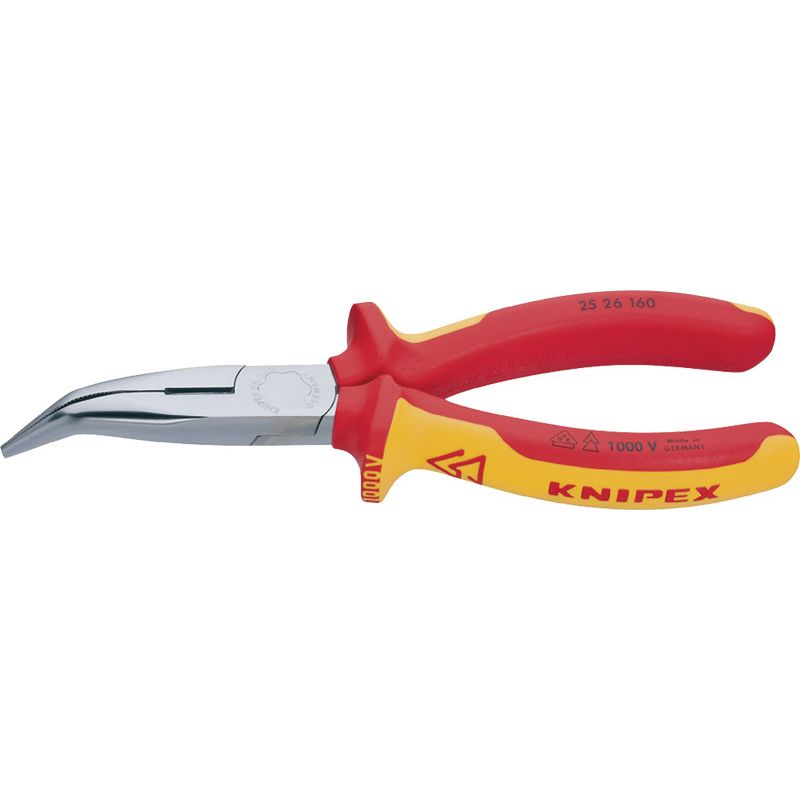 KNIPEX Flachrundzange VDE (Storch) verchromt gewinkelt mit Mehrkomponentenhüllen Produktbild BIGPIC L