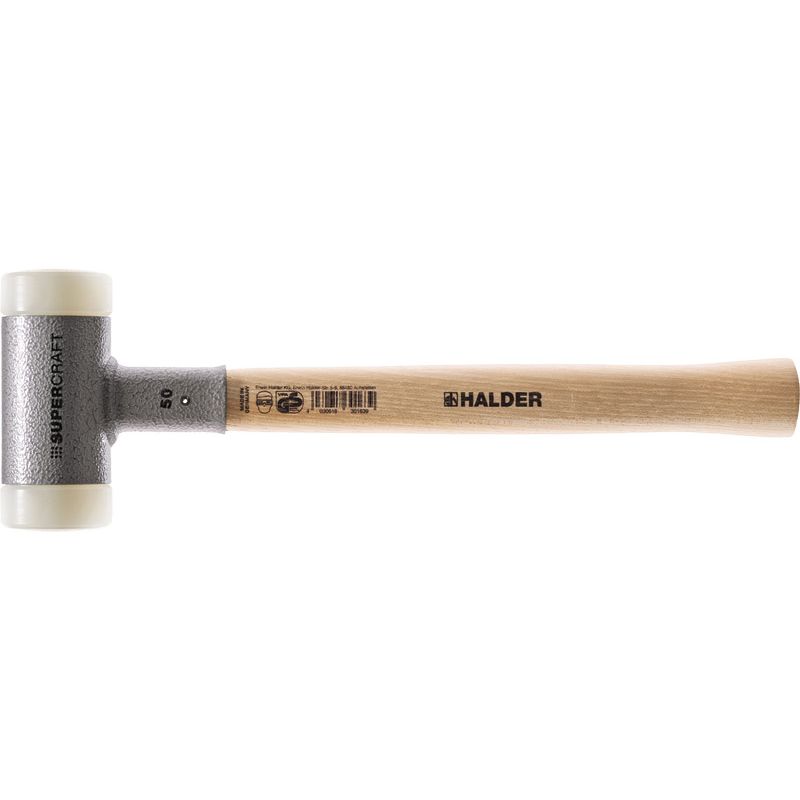 HALDER Schonhammer SUPERCRAFT rückschlagfrei hart Holzstiel Nylon weiß Produktbild BIGPIC L