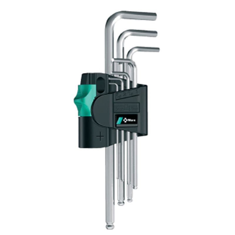 Winkelschraubendrehersatz 7tlg.6KT SW 1,5-6mm m.Kugelköpfen WERA 950 PKL/7 SM N abgewinkelt kurze Schenkel gefast CV-Stahl im Ku.Halter m.Magnetisierg Produktbild BIGPIC L
