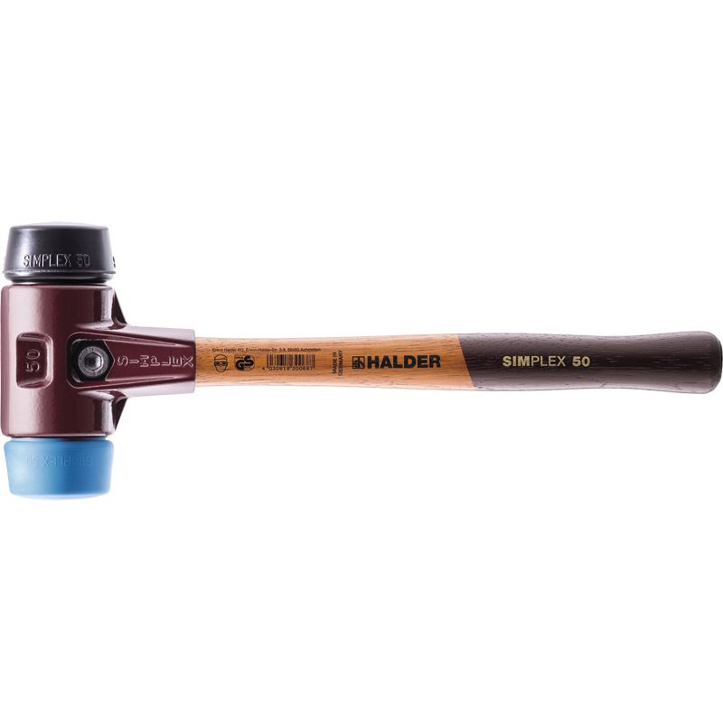 HALDER Schonhammer SIMPLEX weich/mittelhart Holzstiel TPE-soft blau/Gummi schwarz Produktbild BIGPIC L