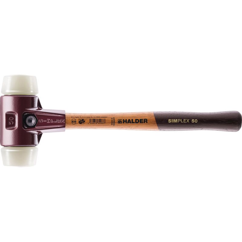 HALDER Schonhammer SIMPLEX hart Holzstiel Nylon weiß Produktbild BIGPIC L