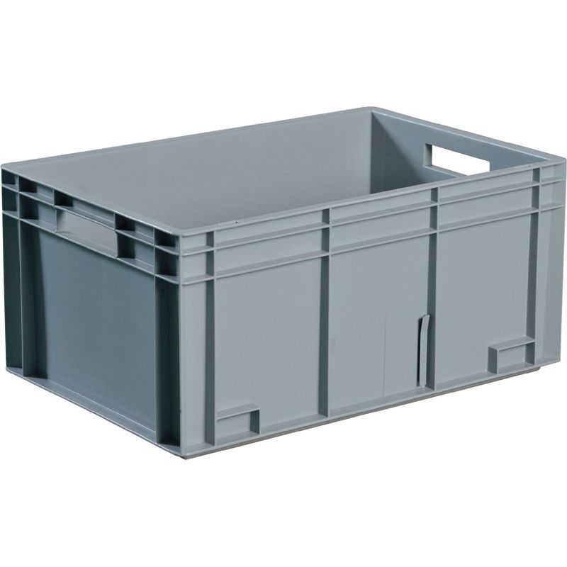 Transportstapelbehälter L600xB400xH220mm PROMAT  grau PP Durchfassgriff Seitenwände geschlossen Produktbild BIGPIC L